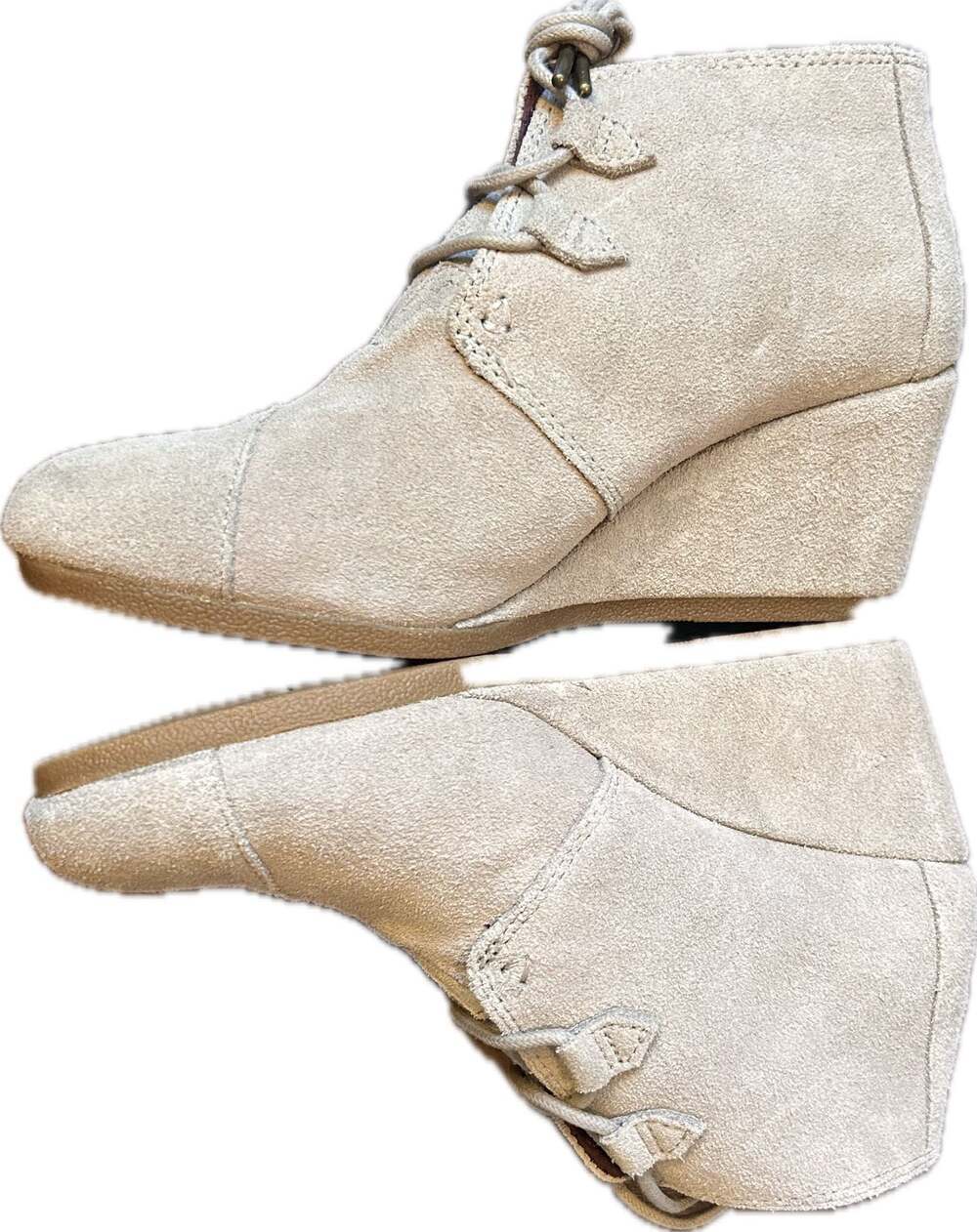 TOMS Women's Kala Lace-Up Wedge Ankle Boots in Desert Taupe Suede boho NWT - Picture 4 of 12